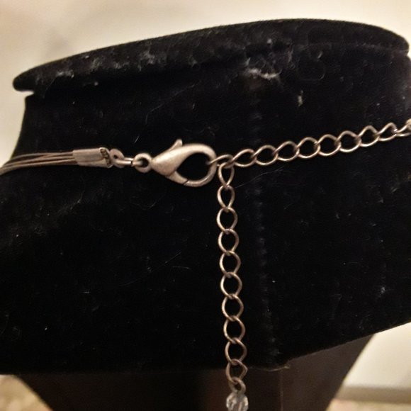 Vintage Minimalist Three Strand Necklace with Faux Crystal Beads - Picture 4 of 4